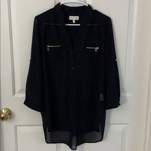 My Michelle Sheer Black Top - Gold Embellishments